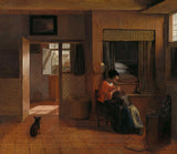 פייטר-דה-הוך-1658-אמא-מתעתקת-מהילד שלה-שיער-ידועה-כאם-אמא-אמנות-הדפס-אמנות-רבייה-קיר-אמנות-איד-אדפ 2x3ica