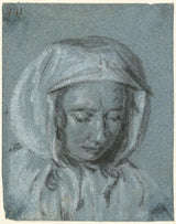 moses-ter-borch-1660-cabeça-de-uma-mulher-com-lenço-olhando-para-baixo-impressão-de-arte-reprodução-de-belas-artes-arte-de-parede-id-adhyl57wh