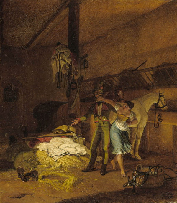 carl-wilhelm-freiherr-von-heideck-1820-a-chevauxleger-flirts-with-a-maid-art-print-fine-art-reproduction-wall-art-id-adldlj3fc