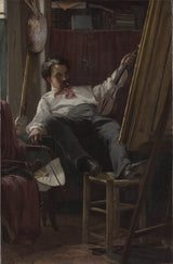 托馬斯·霍文登-1875-藝術家在他的工作室中的自畫像藝術印刷品美術複製品牆藝術 ID-adlfrprl5