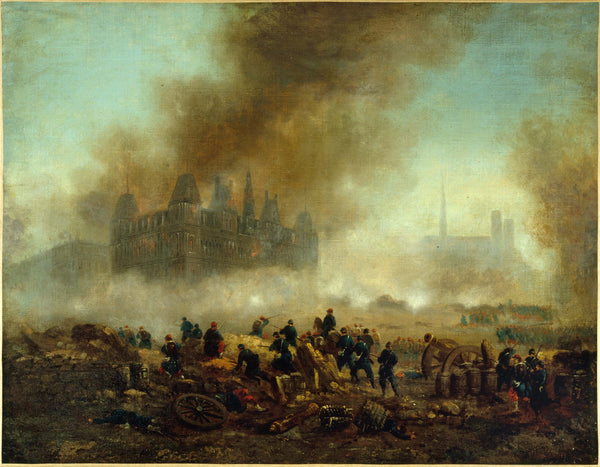 gustave-clarence-rodolphe-boulanger-1871-the-hotel-city-fire-assailed-by-the-troops-of-versailles-art-print-fine-art-reproduction-wall-art