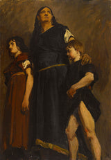 jean-paul-laurens-1874-esboço-detalhado-para-mulher-panteão-e-duas-crianças-arte-merovíngia-imprimir-belas-artes-reprodução-arte-parede