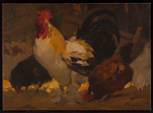 henri-deluermoz-1912-rooster-and-hens-art-print-fine-art-reproduction-wall-art