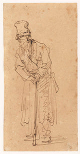 未知-1635-站立老人靠在棍子上的藝術印刷精美藝術複製牆藝術 id ae8cprzgq
