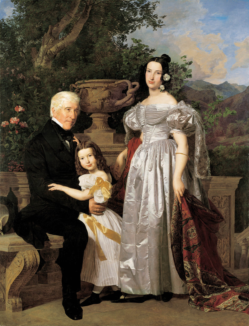 ferdinand-georg-waldmuller-1835-the-princely-esterhazy-council-mathias-kerzmann-with-his-second-wife-maria-helena-born-mikolischutz-and-daughter-maria-art-print-fine-art-reproduction-wall-art-id-ae99np7mh