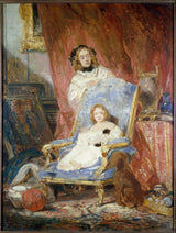 Eugene-isabey-1840-portret-madame-isabey-i-jego-córki-sztuka-druk-reprodukcja-dzieł sztuki-sztuka-ścienna