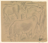 leo-gestel-1891-tre-kor-och-en-häst-i-en-bete-konst-tryck-fin-konst-reproduktion-väggkonst-id-aedgpbchx