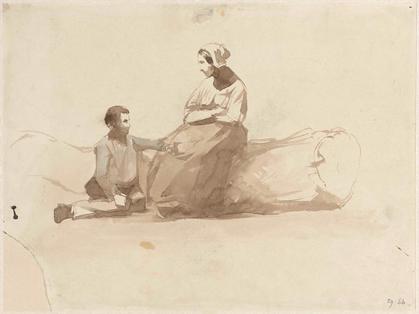 johan-daniel-koelman-1841-woman-on-a-tree-trunk-and-a-boy-with-a-book-art-print-fine-art-reproduction-wall-art-id-aeec09xk5