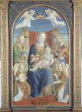 anonimno-1500-devica-in-otrok-s-sv.Dorotejo-sv.Katarino-in-dvema-glasbenima-angeloma-umetniški-tisk-likovna-reprodukcija-stenska-umetnost