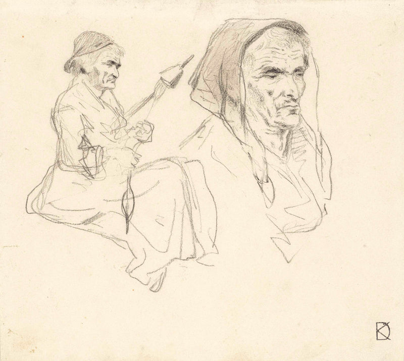 johan-daniel-koelman-1841-two-studies-of-a-woman-spinning-art-print-fine-art-reproduction-wall-art-id-aekj18o79