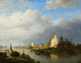 hendrik-vettewinkel-1847-čolni-on-the-river-with-a-beacon-of-light-art-print-fine-art-reproduction-wall-art-id-aekklo0qy