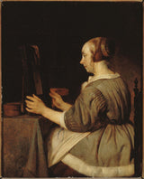 gabriel-metsu-1662-vrouw-met-spiegel-art-print-fine-art-reproductie-wall-art