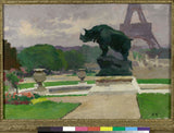 ernest-jules-renoux-1922-trocadero-garden-with-rhino-jacquemart-art-print-tēlotājmākslas-reprodukcijas-sienas māksla
