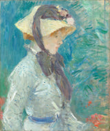 berthe-morisot-1884-年轻的女人，戴着草帽的帽子，艺术印花，精美的艺术复制品，墙壁艺术id-aemm6taol