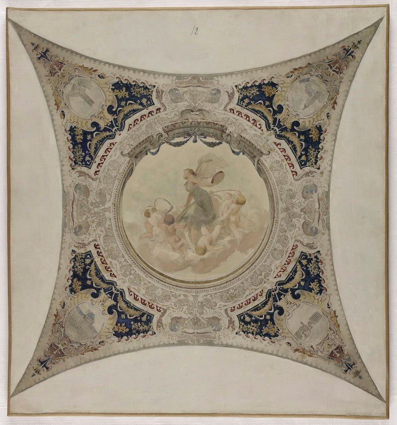 hector-d-espouy-1890-sketch-for-lobau-gallery-of-the-city-hall-of-paris-the-tambourine-the-monuments-of-paris-art-print-fine-art-reproduction-wall-art