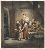 ary-scheffer-1805-siek-man-in-bed-langs hom-met-'n-vrou-en-twee-kinders-kunsdruk-fynkuns-reproduksie-muurkuns-id-aevag3gt2