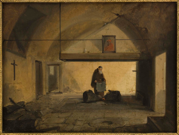 francois-marius-granet-1828-a-monk-in-a-vaulted-room-art-print-fine-art-reproduction-wall-art