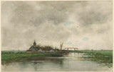 fredericus-jacobus-van-rossum-du-chattel-1866-rivier-landskap-met-gesig-op-'n-dorpie-kunsdruk-fynkuns-reproduksie-muurkuns-id-aexxrfq79