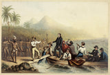george-baxter-1841-mottagningen-av-rev-j-williams-at-tanna-i-söderhavet-dagen-innan-han-massakrerades-konsttryck-finkonst-reproduktion-väggkonst-id-af3jeogee