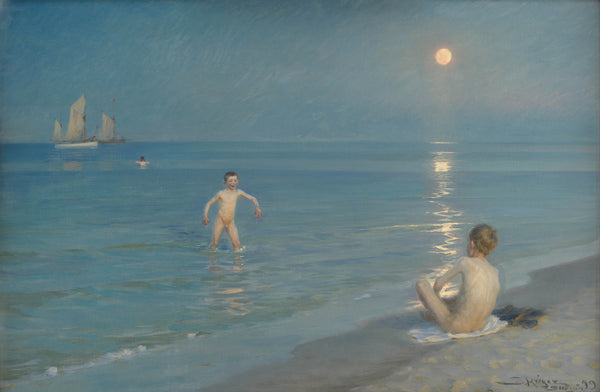 peder-severin-kroyer-1899-boys-bathing-at-skagen-summer-evening-art-print-fine-art-reproduction-wall-art-id-af79v087w