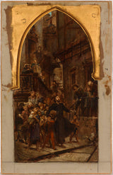 pierre-paul-leon-glaize-1874-skitse-til-kirken-saint-merry-st-francis-xavier-goa-gennem-gaderne-for-at-kalde-børn-og-slaver-til- katekismus-kunst-tryk-fine-art-reproduktion-væg-kunst