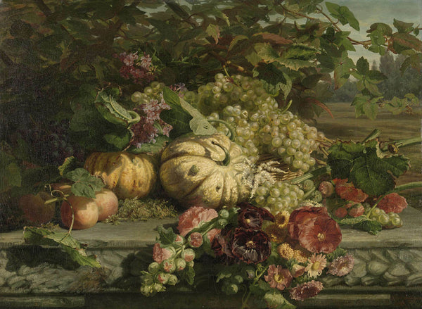 gerardina-jacoba-van-de-sande-bakhuyzen-1869-still-life-with-flowers-and-fruit-art-print-fine-art-reproduction-wall-art-id-af9l44y8s
