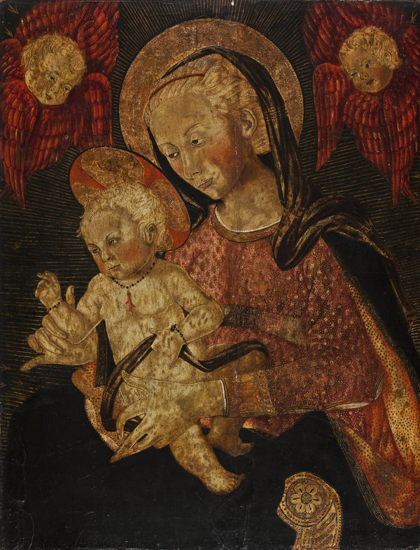 pseudo-pier-francesco-fiorentino-15th-century-the-virgin-and-child-with-two-cherubs-art-print-fine-art-reproduction-wall-art-id-afce7rfi4