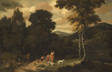 jacob-esselens-1660-landskab-med-jægere-kunst-print-fin-kunst-reproduktion-vægkunst-id-aff3irwff