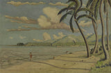 路易斯·米歇尔·埃勒西缪斯1905年在阿皮亚萨摩亚海滩上的艺术印刷精美的艺术复制品墙上艺术ID附加信息