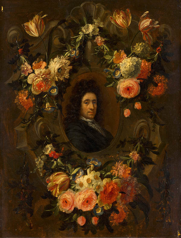 jean-baptiste-morel-1690-portrait-of-a-man-encircled-by-a-wreath-of-flowers-art-print-fine-art-reproduction-wall-art-id-afggm17gk