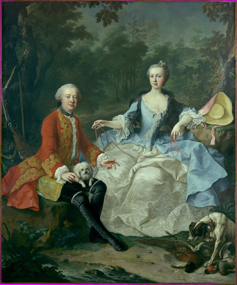 martin-van-meytens-the-younger-1760-count-giacomo-durazzo-1717-1794-in-the-guise-of-a-huntsman-with-his-wife-ernestine-aloisia-ungnad-von-weissenwolff-1732-1794-art-print-fine-art-reproduction-wall-art-id-afl4u4y3p