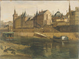 एड्रिएन-डौज़ैट्स-1857-द-कंसिएर्गेरी-के-पुनर्निर्माण-के-दौरान-न्याय-महल-कला-प्रिंट-ललित-कला-पुनरुत्पादन-दीवार-कला