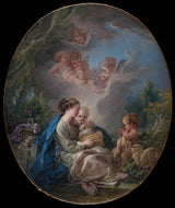 弗朗索瓦-布歇-1765-聖母子與年輕的聖約翰施洗者和天使-藝術印刷品-精美藝術-複製品-牆藝術-id-afv4akefd