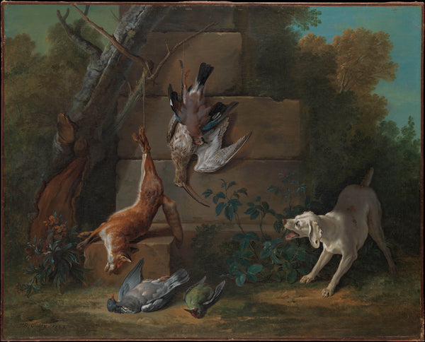 jean-baptiste-oudry-1753-dog-guarding-dead-game-art-print-fine-art-reproduction-wall-art-id-afwuuqhub