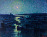 maximilien-luce-1894-camaret-månsken-och-fiskebåtar-konst-tryck-finkonst-reproduktion-väggkonst-id-afx16e89x