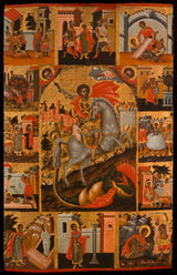 ecole-cretoise-1700-saint-george-dräpar-draken-och-scener-ur-hans-liv-konst-tryck-konst-reproduktion-vägg-konst