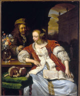 frans-van-dit-le-vieux-mieris-1671-det-afbrudte-sang-portræt-af-kunstneren-og-hans-kone-kunst-print-fine-art-reproduction-wall-art