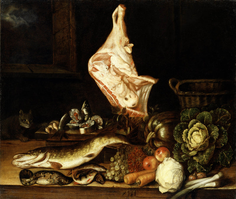 christian-von-thum-still-life-with-a-joint-of-veal-greens-and-fish-art-print-fine-art-reproduction-wall-art-id-ag6avsh3j