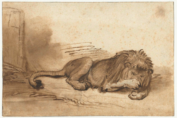 unknown-1650-reclining-lion-with-a-claw-on-its-nose-art-print-fine-art-reproduction-wall-art-id-ag7c2yxjh