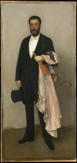 james-mcneill-whistler-1883-rangskikking-in-vlees-kleur-en-swart-portret-van-theodore-duret-kuns-druk-fyn-kuns-reproduksie-muurkuns-id-ag7f3cv77