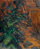 פול-סזאן-1895-סלעים וענפים-ביבמוס-אמנות-הדפס-אמנות-רפרודוקציה-קיר-אמנות