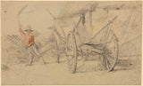 peter-paul-rubens-1617-en-mand, der tærsker-ved siden af-en-vogn-gårdsbygninger-bag-kunsttryk-kunst-reproduktions-vægkunst-id-agaqovsn7