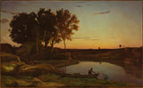 卡米尔·柯罗-1839-风景与湖和船夫艺术印刷美术复制品墙艺术 id-agd4lm20r