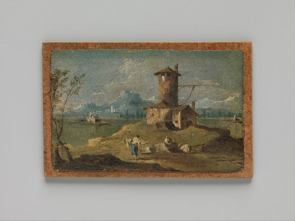 follower-of-francesco-guardi-18th-century-capriccio-with-an-island-a-tower-and-houses-art-print-fine-art-reproduction-wall-art-id-agkin1a5b