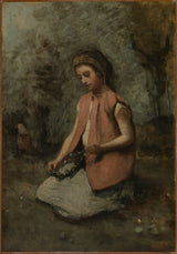camille-corot-1860-девојка-ткаење-венец-уметност-печатење-фина-уметност-репродукција-wall-art-id-agl4vxl2o