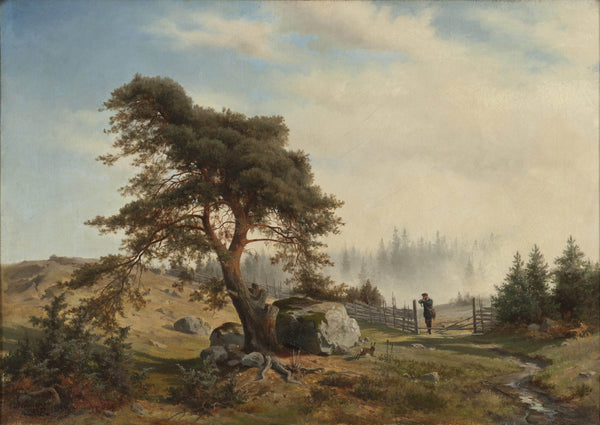 wilhelm-von-morner-1852-landscape-with-hunters-art-print-fine-art-reproduction-wall-art-id-ago1p91nk