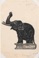 レオ-ゲストテル-1935-本の上の象-スケッチアート-プリント-ファインアート-複製-ウォールアート-id-agyzincb2