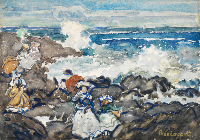 maurice-brazil-prendergast-rocks-waves-and-figures-art-print-fine-art-reproduction-wall-art-id-agz6zhsu9