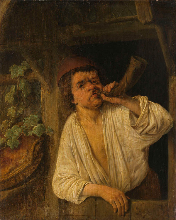 adriaen-van-ostade-1630-a-baker-blowing-his-horn-art-print-fine-art-reproduction-wall-art-id-agzakd5d2