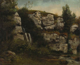 Gustave-Courbet-1872-ainava-ar-akmeņainām klintīm un-ūdenskritumu-art-print-fine-art-reproduction-wall-art-id-agzrc0ts7